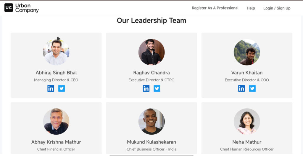 Urban company Leadership Team