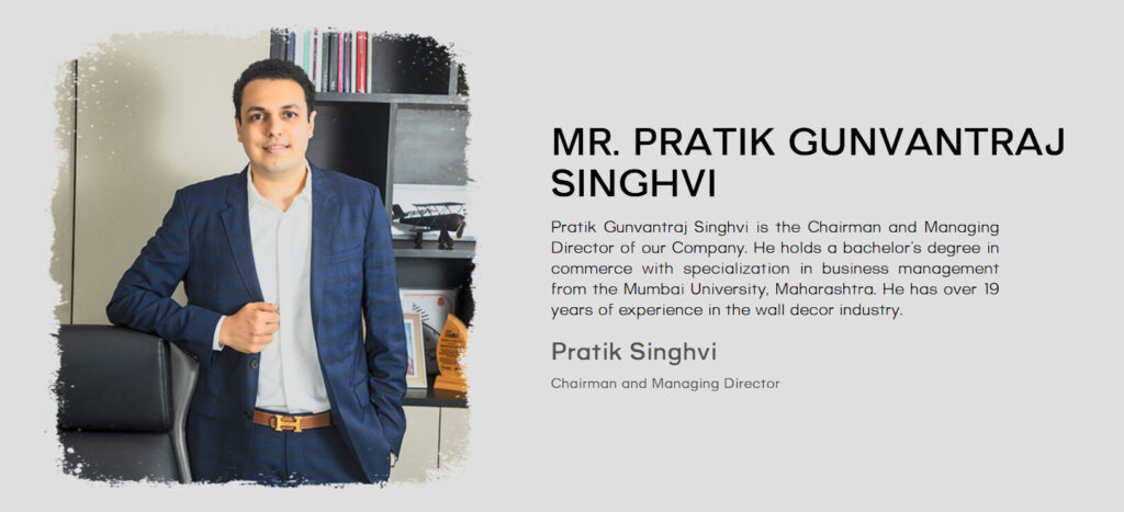 about chairman and managing director, Pratik Gunvantraj Singhvi of Euro Pratik Sales Ltd